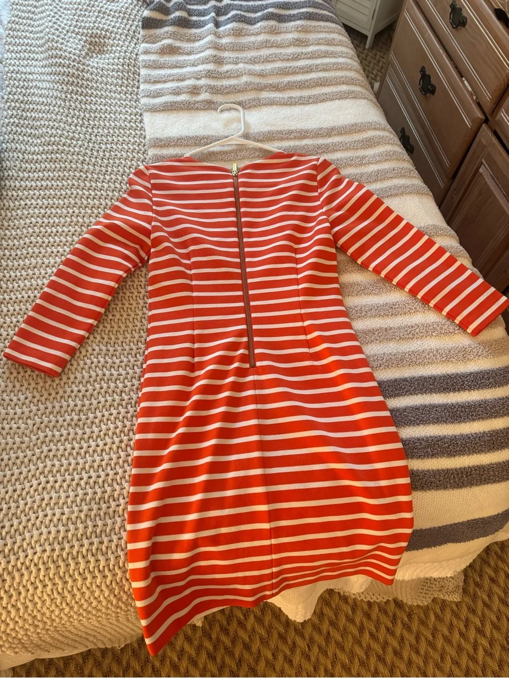 Michael Kors Orange and White Striped Dress with Gold Hardware